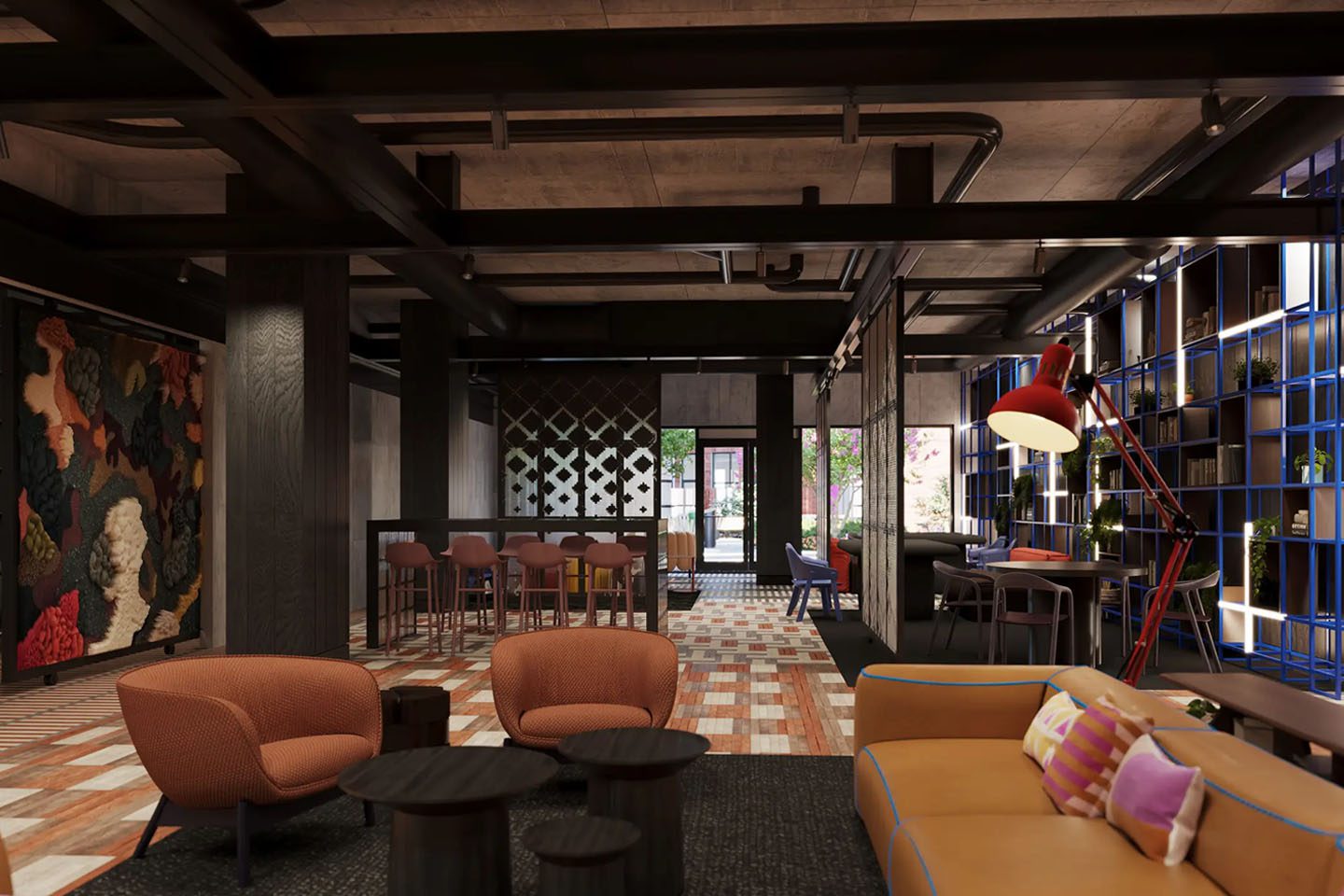 Large study area with a variety of chairs and tables.