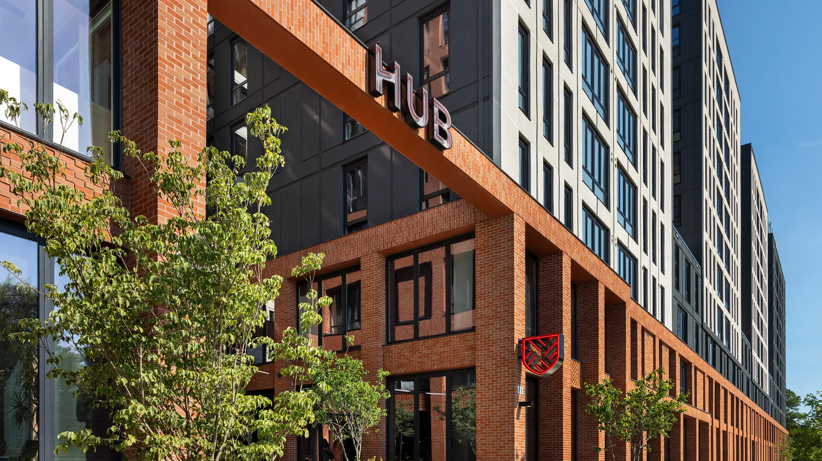 Exterior of Hub Apartment Building